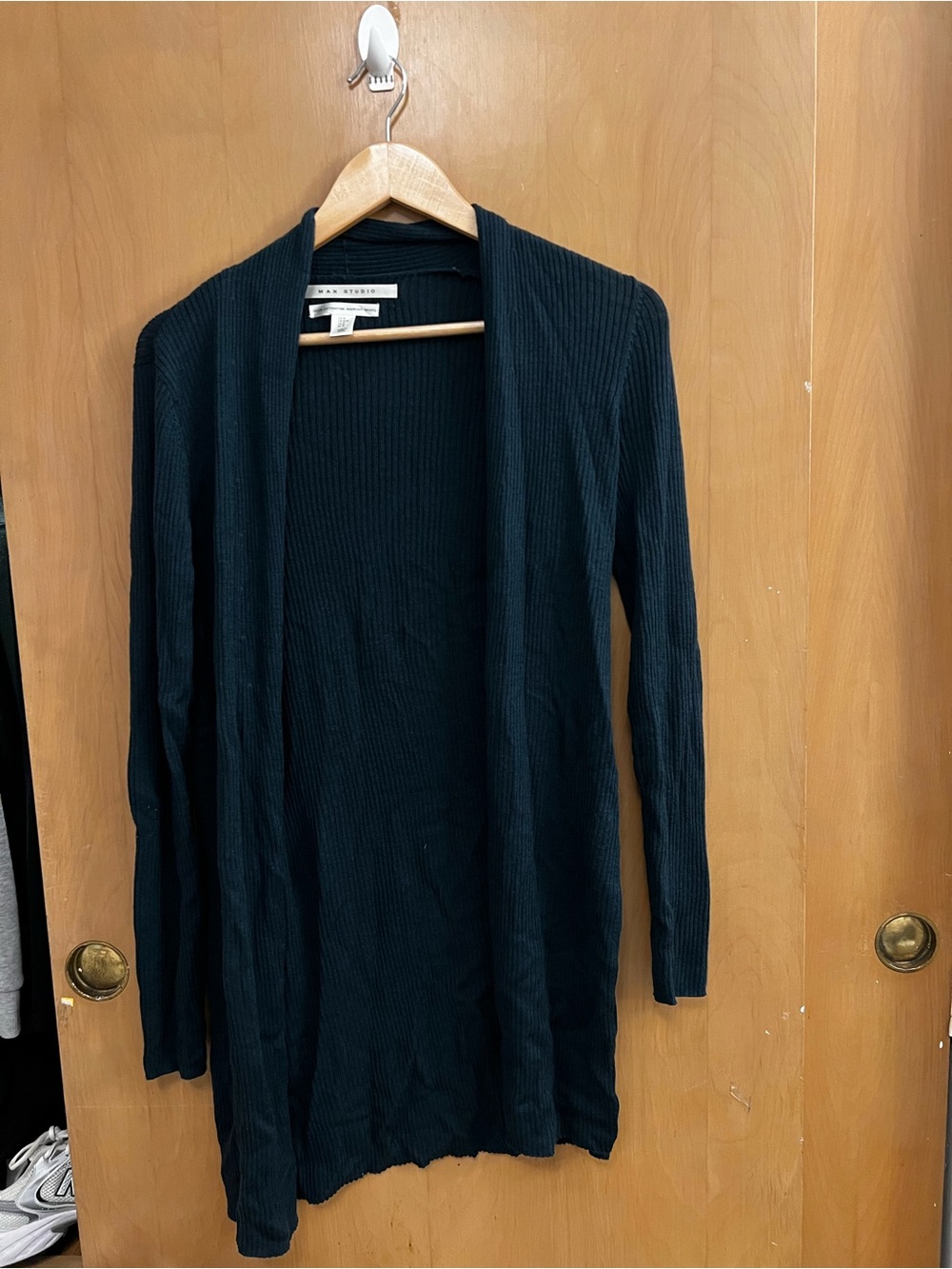 Max Studio Black Open-Front Ribbed Cardigan